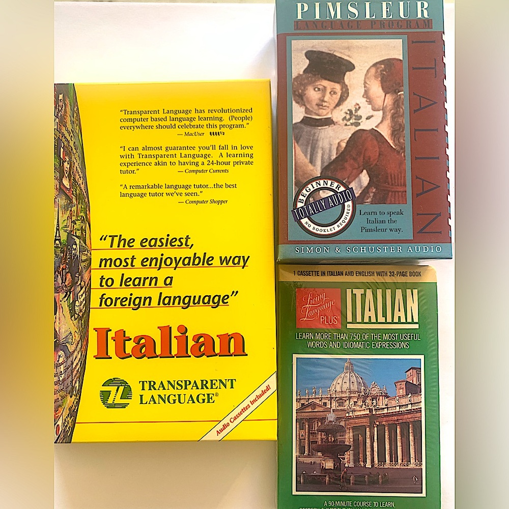 TRANSPARENT ITALIAN LANGUAGE Cassette Learning + Bundle( 3 Set)-NEW! RARE FIND!